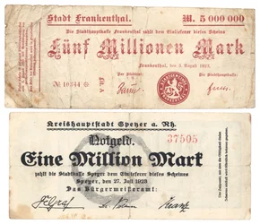 Banknoty pięć milionów i jeden milion marek, 1923