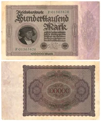 Banknot sto tysięcy marek, 1923 (odwrócony i odwrócony)