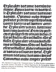 Strona z "Grammaire Latine", autorstwa Aeliusa Donatusa, ilustracja z "Science and Literature in the Middle Ages and Renaissance", napisana i wyryta przez Paula Lacroix, 1878