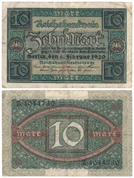 Banknot dziesięciomarkowy, 1920 (odwrócony i odwrócony)