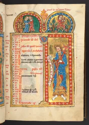 Dodać. 60629, f.3 maja, od 12 stron kalendarza w kolorze złotym i kolorowym, z ramami architektonicznymi, każda zawierająca znak zodiaku, apostoła i trud miesiąca (welum)