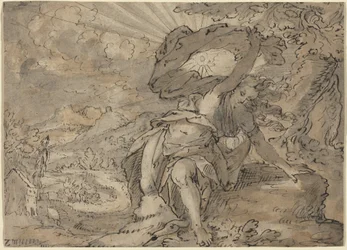 Alegoryczna postać kobieca w pejzażu [recto], ok. 1600 (rysunek piórkiem i tuszem)