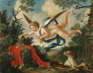 Alegorie miłości - Kupidyn zbierający kwiaty w krajobrazie, 1803