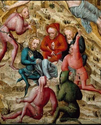 Ołtarz Męki Pańskiej: „Gracze” Malarstwo szkoły francusko-niemieckiej. XV-wieczne Musee des Beaux Arts Besancon