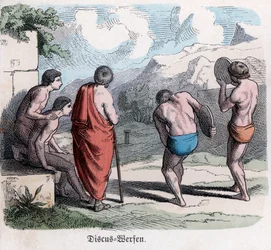 Historia starożytna. Grecja. Zawody lekkoatletyczne, gra w dysk. Niemiecki ... (rycina)