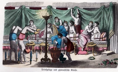 Historia starożytna. Grecja. Scena bankietu i igrzysk gimnastycznych. ... (rycina)