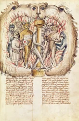 Belial i demony, z „Proces de Belial de J. de Therano” autorstwa Antoniusa Ruttela de Parmenchingen, 1450