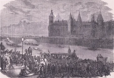 Wprowadzanie rannych, Cassells History of the War between France and Germany, opublikowanej przez Cassell and Company Limited, c.1890 (lito)
