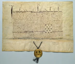 Bulla Karola IV (1316-78) cesarza rzymskiego, 29 stycznia 1365 (tusz na pergaminie ze złotą pieczęcią)