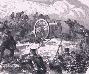 Przechwytywanie pistoletu polowego, Cassells History of the War between France and Germany wydane przez Cassell and Company Limited, c.1890 (lito)