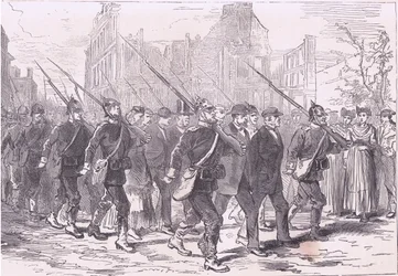 Konwój więźniów, Cassells Historia wojny między Francją a Niemcami, wydana przez Cassell and Company Limited, c.1890 (lito)