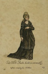 Projekt kostiumu do roli Królowej Nocy w operze Czarodziejski flet Wolfganga Amadeusza Mozarta, wydany w Lipsku przez I. B. Kleina, 1793