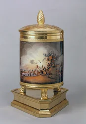 Zakryty garnek przedstawiający szturm na Ciudad Rodrigo, z pruskiego serwisu obiadowego, Berlin, 1816-19 (porcelana i złocenia)