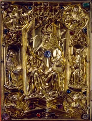 Das Reichsevangeliar Angels i symbole czterech ewangelistów. Ewangelik z Akwizgranu. Muzeum Historii Sztuki z VIII wieku, Wiedeń
