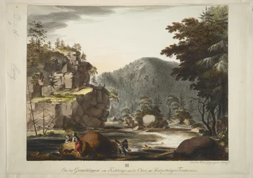 „Der Hübichenstein”, „Cztery widoki w lesie Harz”, Philipp Ganz, ok. 1770-90 (akwaforta ręcznie kolorowana)