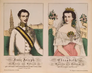 Podwójny portret cesarza Franciszka Józefa I z Austrii i cesarzowej Elżbiety, z Neuruppiner Bilderbogen, 1854