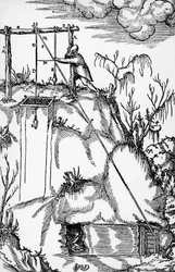 Grawer z De re metallica (O naturze metali), Georga Pawera lub Georgiusa Agricoli (1494-1555), opublikowanego w Bazylei