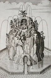 Projekt fontanny z „Architectura Curiosa Nova”, Georg Andreas Bockler (1617-85), opublikowany 1704 (rycina)