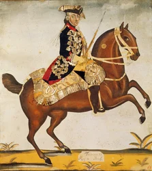 Fryderyk II Wielki (1712-1786) Król Prus (akwarela i złoty liść)