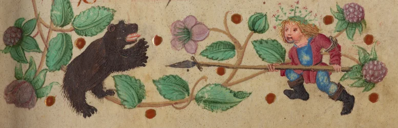 Wianek myśliwy pieszo przebijający niedźwiedzia, ok. 1930 r. 1475-1485