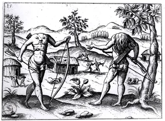 Bezgłowi mężczyźni i kobiety, ilustracja z relacji sir Waltera Raleigha o Gujanie, opublikowanej w Norymberdze, 1599