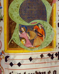 Historyczny inicjał S z dekolacją św. Jana Chrzciciela, z Graduału Friedricha Zollnera z Langenzenn, 1439-42