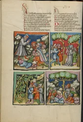 Iluminacje z Kroniki świata, rękopis 33, fol. 135v, ok. 1400-10