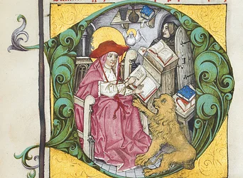 Inicjał D z Epistolae Hieronymus, listów i traktatów św. Hieronima, pod redakcją Adrianusa Brielisa