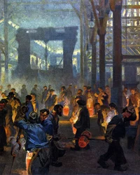Wnętrze fabryki metalurgicznej w 1908 r. Według Jugend