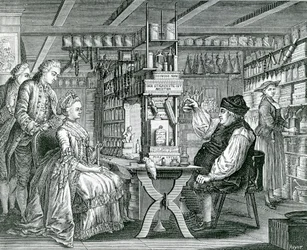 Apteka Rustykalna, grafika Bartolomausa Hubnera (1727-1795), 1774