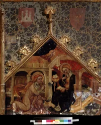 „Zwiastowanie” (Zwiastowanie) Malarstwo na drewnie szkoły niemieckiej XV-wiecznego Muzeum Puszkina, Moskwa
