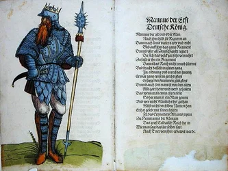 Mannus, pierwszy król niemiecki, z "Pochodzenia pierwszych dwunastu starych królów i książąt narodu niemieckiego".