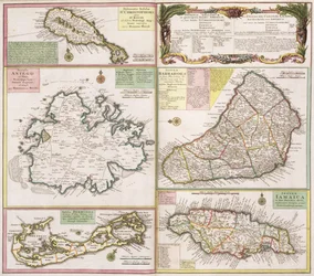 Mapa angielskich kolonii na Karaibach, wyd. Homanns Heirs, Norymberga, ok. 1750 (szczegóły patrz 101837-38)