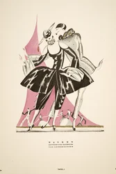 "Masken": zaprojektowany i narysowany przez Offterdingera, od Styl, pub.1922 (druk pochoir)