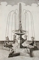 Fontanna syren, z „Architectura Curiosa Nova”, Georg Andreas Bockler (1617-85), wydana w 1704 r. (rycina)