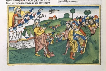 Liczb 1 1-20 Przygotowanie do podróży z Góry Synaj, z Biblii Norymberskiej (Biblia Sacra Germanaica) (kolorowy drzeworyt)