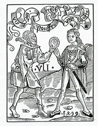 O nowych modach i przebranych ubraniach, ilustracja z angielskiego przekładu „Statek głupców” Alexandra Barclay