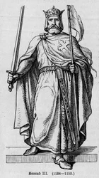 Portret Konrada III autorstwa Hohenstaufena (1093-1152), niemieckiego cesarza rzymskiego. Grawerowanie w „Kaiser, Konig und Papft” autorstwa Richarda Rotha
