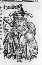 Portret Hannibala lub Hannibala (247 pne - 183 pne), generała Kartaginy i męża stanu - w Liber chronicarum autorstwa Hartmanna Schedla, Norymberga