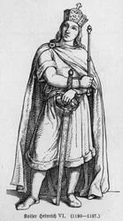 Portret Henryka IV, znanego jako Le Severe lub Le Cruel (1165-1197), króla Niemiec. Grawerowanie w „Kaiser, Konig und Papft” autorstwa Richarda Rotha