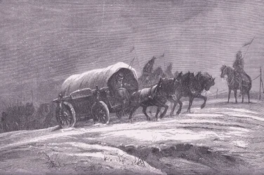 Pruski post polowy w śniegu, Cassells History of the War between France and Germany, wydany przez Cassell and Company Limited, c.1890 (lito)