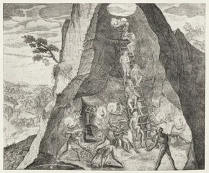 Osobliwy obraz robotników w kopalniach w Potosi, z „Historia Antipodum” Gottfrieda, wyd. w 1655 r. z „Romansu nad rzeką”, t. I, WH Koebel, 1914