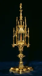 Relikwiarz Monstrancja z kawałkiem krzyża, Augsburg, ok. 1490 (złoto i drewno)