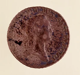 Srebrna moneta (talar) z Saksonii: panowanie Fryderyka Augusta I Sasa (Fryderyka Augusta I Sasa) (1750-1827). Śr. 3,9 cm Neapol, muzeum archeologiczne