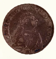 Talar srebrny (taler) Karola Fryderyka, Wielkiego Księcia Badenii (1728-1811) (Karol I Badeński) 1766 Śr. 3,9 cm Neapol, muzeum archeologiczne
