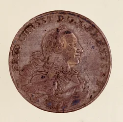 Talar srebrny (taler) Fryderyka Christiana, margrabiego Brandenburgii-Bayreuth (Fryderyk V Christian de Brandenburg-Bayreuth (Brandenburg Bayreuth) (1708-1769) 1766 śr.4 cm Neapol, museo archeologico