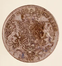 Talar srebrny (taler) Fryderyka Christiana, margrabiego Brandenburgii-Bayreuth (Fryderyk V Christian de Brandenburg-Bayreuth (Brandenburg Bayreuth) (1708-1769) 1766 śr.4 cm Neapol, museo archeologico