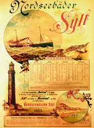 Sylt North Sea Baths, plakat reklamujący firmę Sylt Steamship Company, 1893