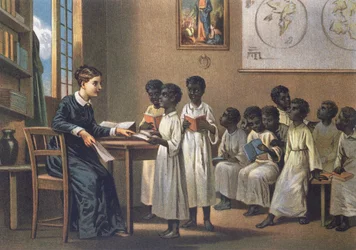 Nauczyciel z uczniami, 1880