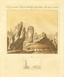 Celtyckie zabytki Carnac (kolorowy grawerunek)
